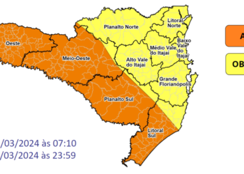 Atualização: Atenção Meteorológica SDC/SC 21/03 07:10 – Frente fria traz temporais com ventos intensos nesta quinta-feira (21)